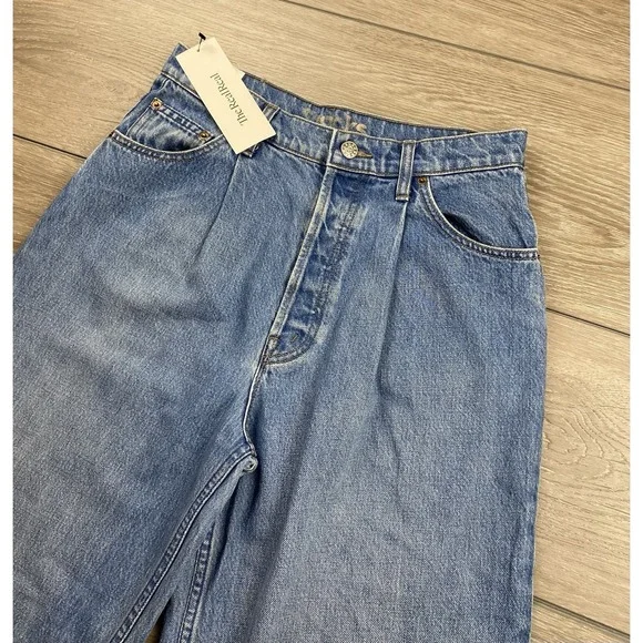 Mother Snacks Women's High Rise Wide Leg Button Fly Denim Jeans Blue Size 26 - Picture 2 of 15